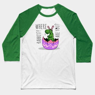 Little cute green dinosaur with rabbit ears looking for rabbit before easter holiday cry  t-shirt Baseball T-Shirt